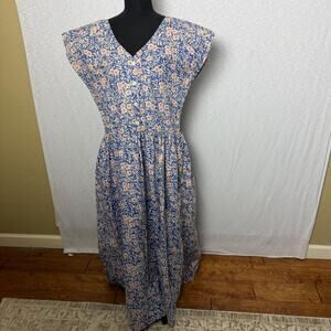 Vintage Reyn Spooner Hawaiian Floral Dress Blue Pink Sleeveless M Hawaii